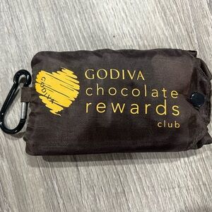 GODIVA Brown Folding bag in Pouch with Yellow Logo and Black Carabiner
